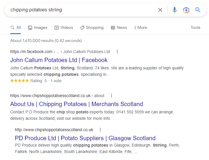 SEO for potato merchants in Scotland by Common Sense Marketing